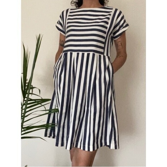 Altar'd State Striped Fit and Flare Navy‎ Dress Casual Dress Dress Small - Picture 1 of 8